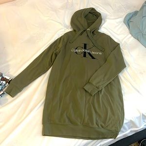 Calvin Klein olive green long hooded sweater/dress